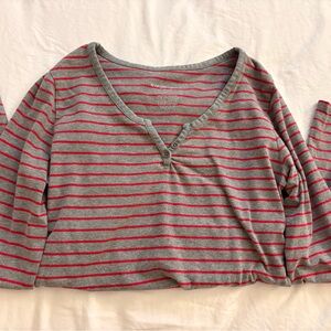 Liz Lange Gray and Red Striped Maternity Top